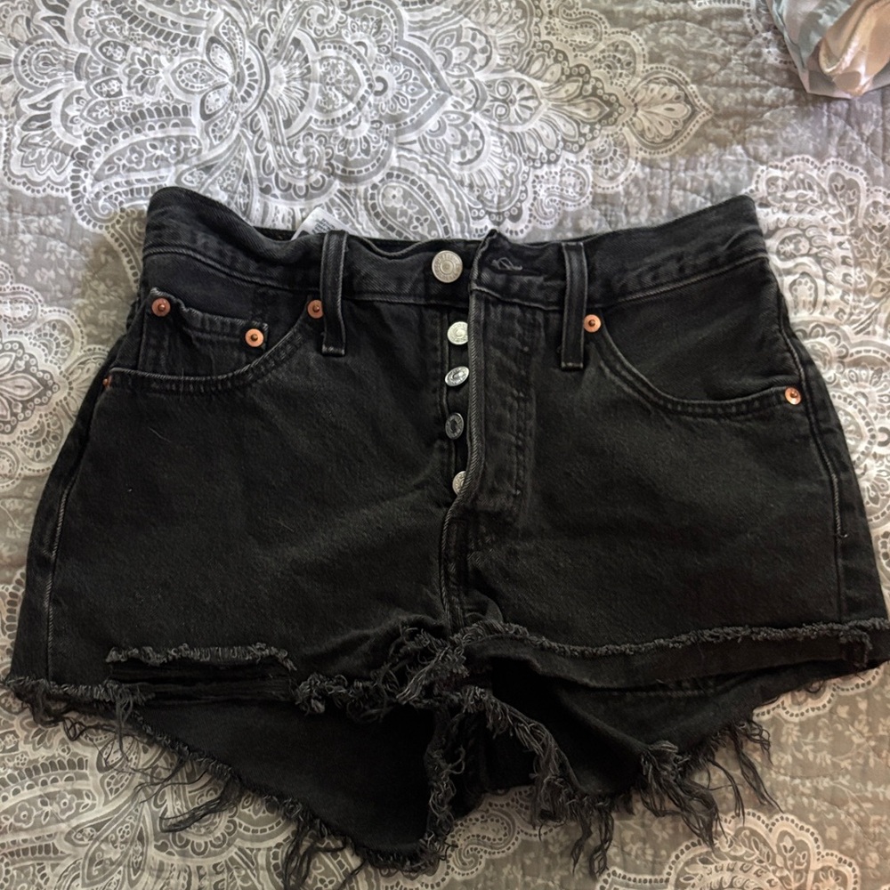 Levi's Black Frayed Jean Shorts